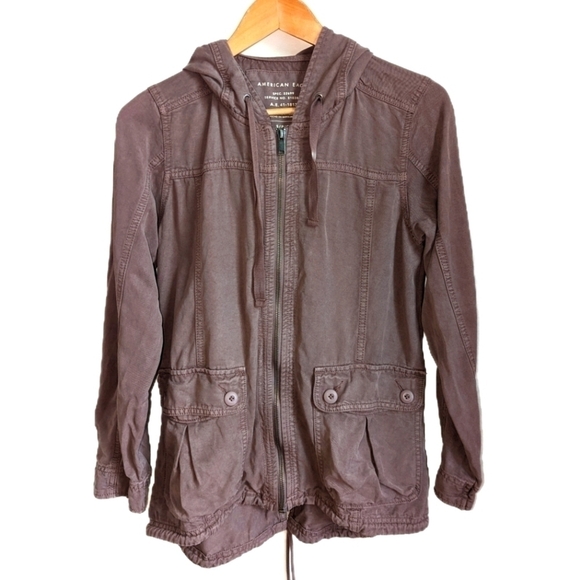 AMERICAN EAGLE Soft Pink Lyocell Zip Front Hodded Lightweight Jacket Size Small - Picture 1 of 11